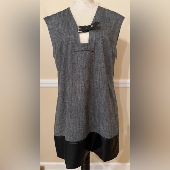 Anthropologie Dresses & Skirts - NWT Maeve by Anthropologie Herringbone Shift Dress Size M 🖤🤍 Faux Leather Hem